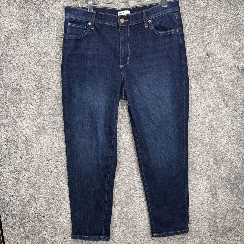 Sonoma Women’s Dark Wash Straight Leg Jeans Size 14 Stretch High Rise Denim
